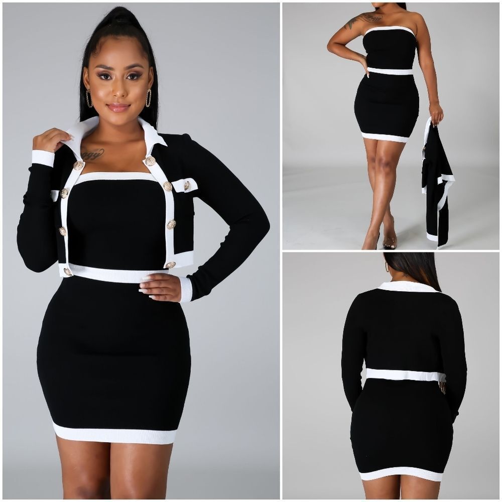 "AS IF" Black & White Dress & Jacket Set